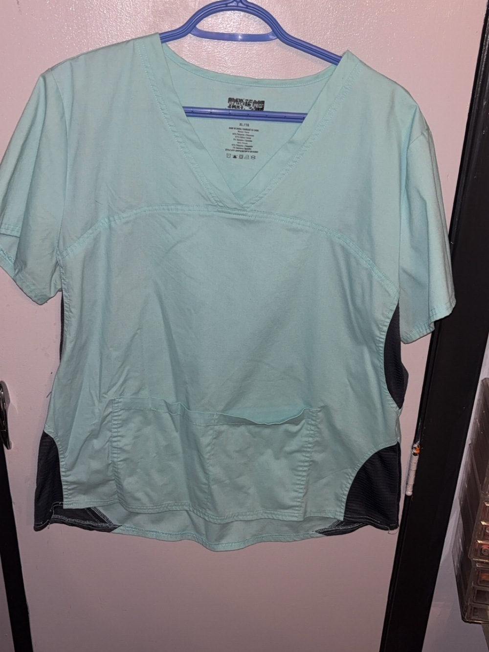 Aqua blue and gray scrub top
